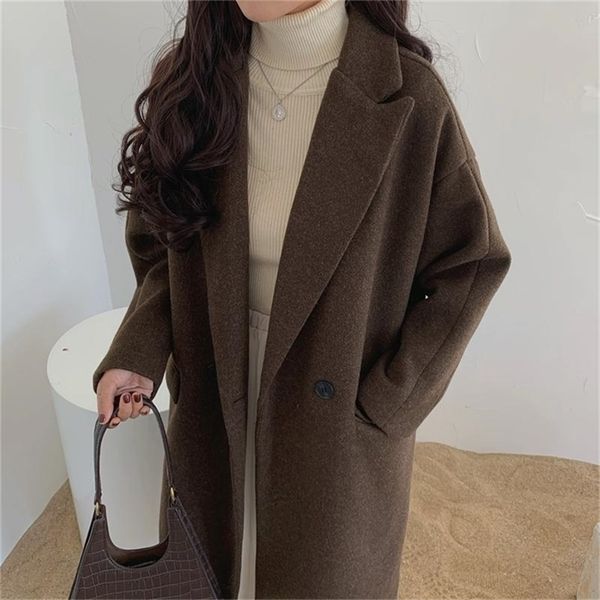 

wavsiyier women solid brown button notch collar coat female woman autumn winter trech coat vintage runway chic outwear 201217, Black