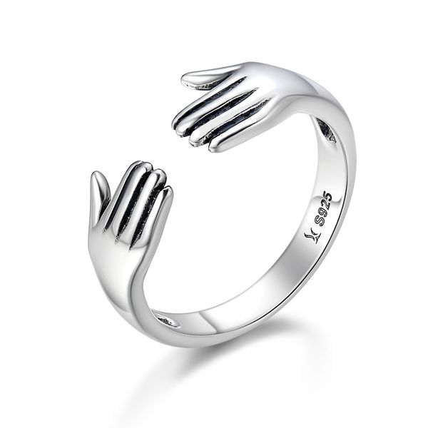 

give me a hug hand open finger rings for women 100% real 925 sterling silver adjustable ring fine jewelry gifts ymr177