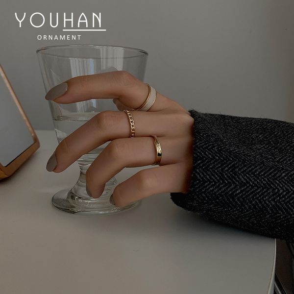 

three piece set ~ female fashion personality plain square index finger opening ring jewelry, Silver
