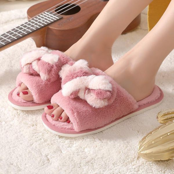 

slippers winter women house faux fur fashion warm shoes woman female slides home furry 2021 fluffy girls, Black
