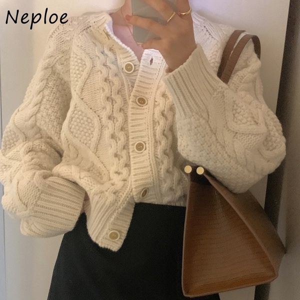 

neploe autumn winter single breasted sweaters twist patchwork warm cardigans women loose all-match casual coat 1g593 201202, White;black