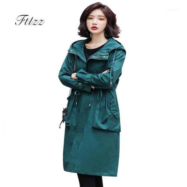 

new 2019 women plus size fashion black trench coat autumn winter hooded meidum long overcoat woman korean street windbreaker1, Tan;black