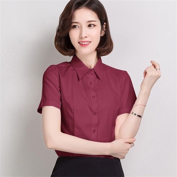 Summer Casual Cotton Women Shirts Pink Turn-Down Collar OL manica corta Camicette Plus Size 4xL / 5xL Ladies Top LJ200810