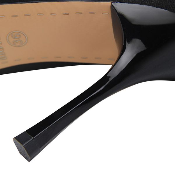 

woman 9cm high heels scarpins crystal satin buckle burgundy pumps lady silk wedding bridal heels lady valentine gold shoesmultifunction, Black