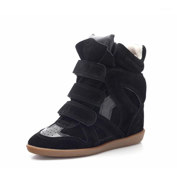 

fashion runway invisible wedge shoes woman suede leather ankle boots mixed colors high-shoes women autumn winter booties1, Black