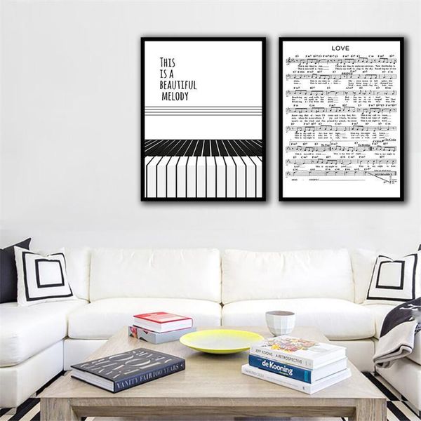 

black and white piano keys and music score painting art print pictures wall canvas nordic poster nursery kids bedroom home decor1