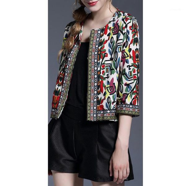 

women embroidery printed jacket three-quarter sleeve thin vintage autumn long sleeve coat am06501, Black;brown