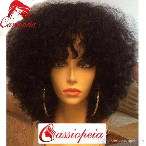 

8a grade malaysian afro kinky curly short human hair bob wigs for black women guless short curly lace wigs with bamgs, Black;brown
