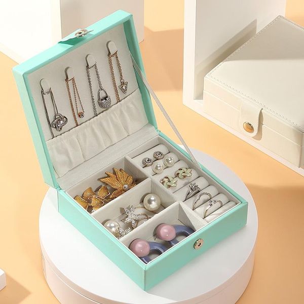 

jewelry box advanced leather jewelry casket beauty travel box organizer makeup storage isolated makeup organizer, Pink;blue