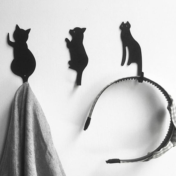 

hooks & rails multifunction black cartoon cat shape hook metal seamless key holder hanging storage kitchen bathroom decoration home