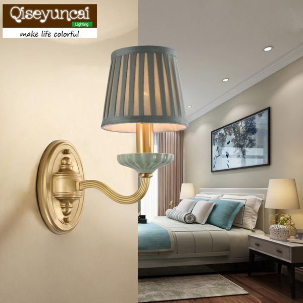 

wall lamp qiseyuncai american simple ceramic living room copper background corridor creative bedroom bedside