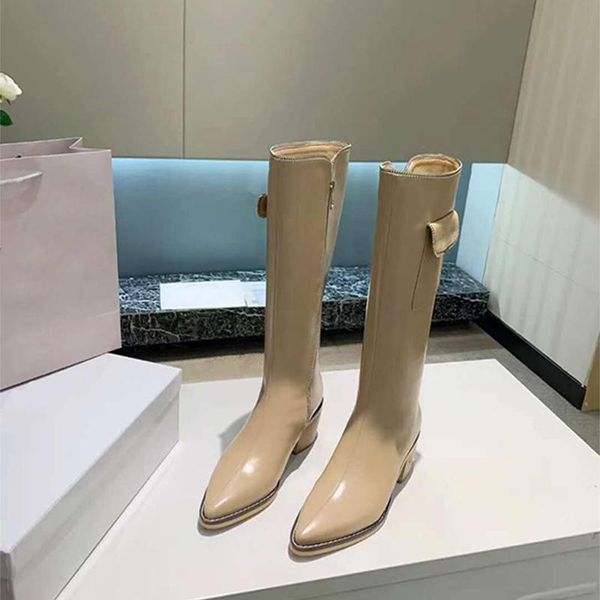 

deat 2020 new autumn and winter fashion casual solid color knights pointed thick heel pocket leather shoes women boots sg772, Black