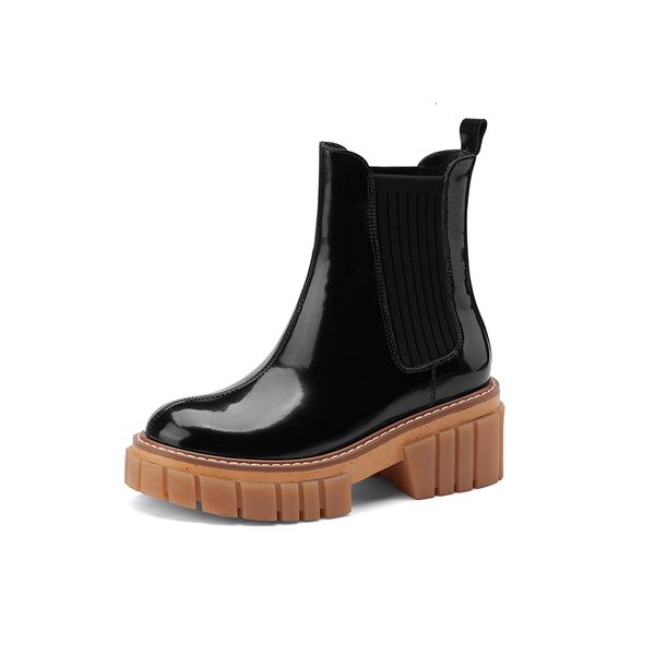 

2021 new genuine ankle thich high heels shoes woman winter leather classic working party motorcycle boots wi9y, Black