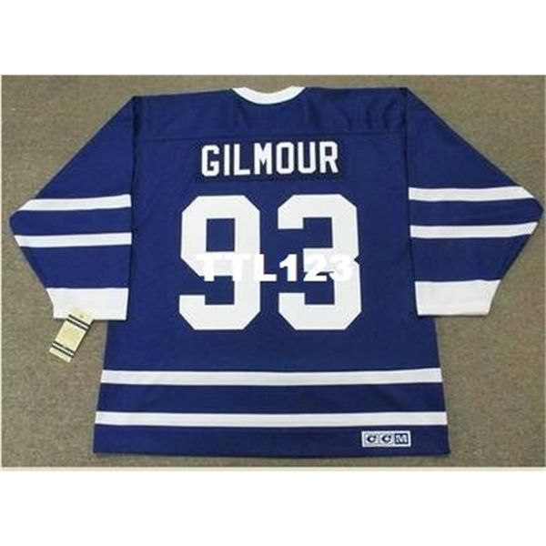 

121s #93 doug gilmour toronto maple leafs 1991 ccm vintage hockey jersey or custom any name or number retro jersey, Black