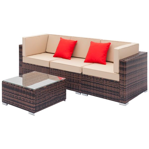 

4 pcs rattan sofa set indoor and outdoor terrace balcony leisure sofa set brown gradient new