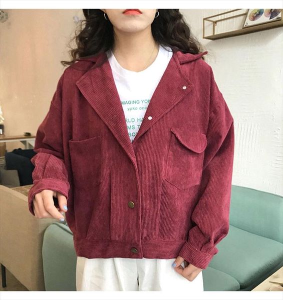 

thin ulzzang loose femme coats button chic vintage basic jackets women solid spring corduroy all match short casual, Black;brown