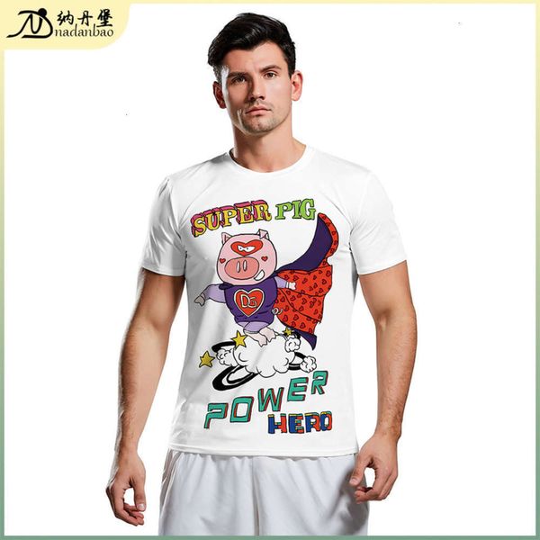 

men's new us size 3d cartoon sports large print short sve pullover t-shirt, Black