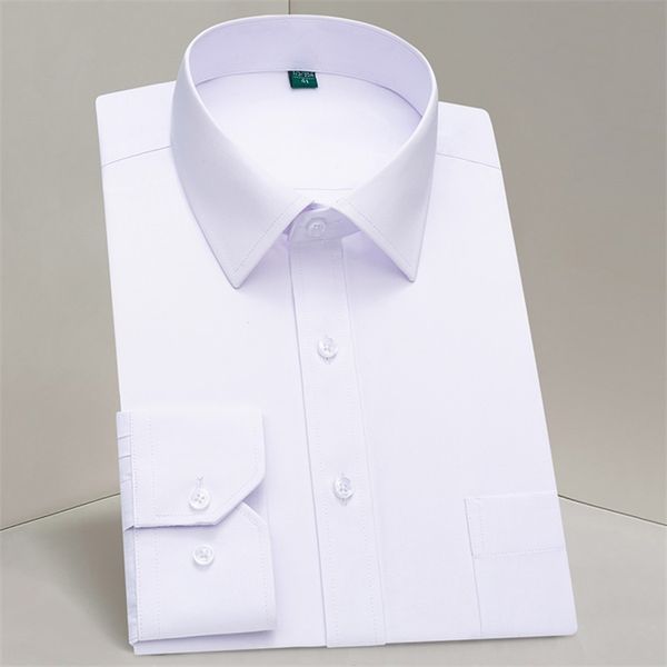 Bolso de peito branco camisa formal mens para negócio sólido vestido social homens camisas de manga longa escritório escritório luz azul rosa preto 220312