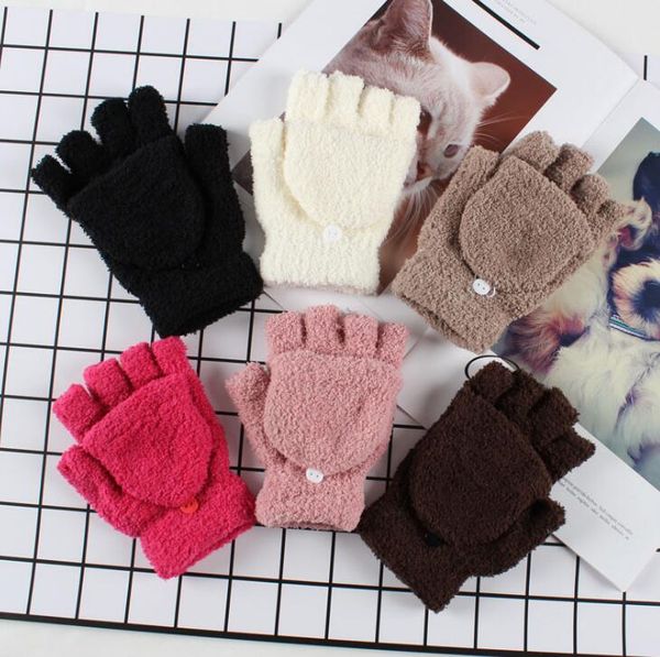 

зимние теплые мужчины женские перчатки милые половинные пальцы поворачиваются на флип вязаные варежки горячие продажи 6 цветов перчатки без, Blue;gray