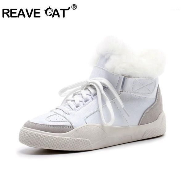 

reave cat women's snow boots flat heels genuine leather winter warm fur sneakers womens lace up shoes black white1