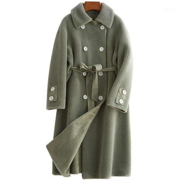 

fur coat women real autumn winter clothes 2020 korean long sheep shearing jacket female vintage fur belt hiver b19f936711, Black