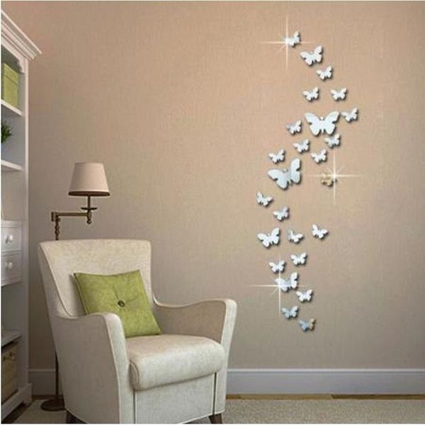 

25pcs/set 3d mirrors silver butterfly wall stickers decal wall art removable room party wedding decor home decoration bbyvuw
