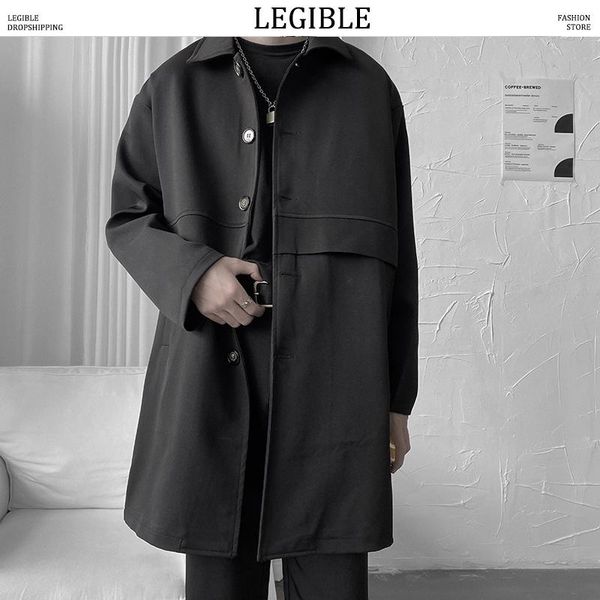

legible long jacket men spring autumn korean loose casual windbreaker men long coat mens trench coat, Tan;black