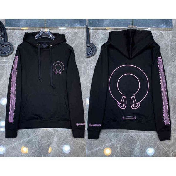 

classic luxury ch quality hoodie brand zipper autumn winter sweatshirts designer fashion men sweater horseshoe phantom cross print hooded wo, Black