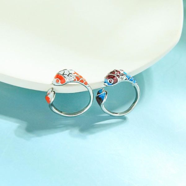 

cluster rings ethnic japanese blue/orange enamel fish ring for women handmade wholesale fashion appointment date gift jewelry, Golden;silver