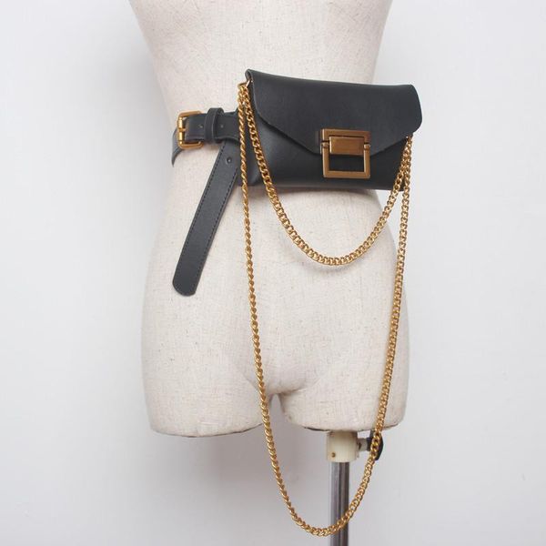 

waist bags women's pack serpentine mini messenger female fanny chain ladies crossbody bag pu leather phone purse black bao