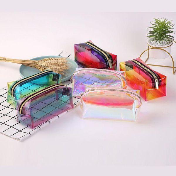 

2020 women laser tpu cosmetic bag fashion holographic cosmetic makeup pouch ladies laser zipper purse bag toiletry cases