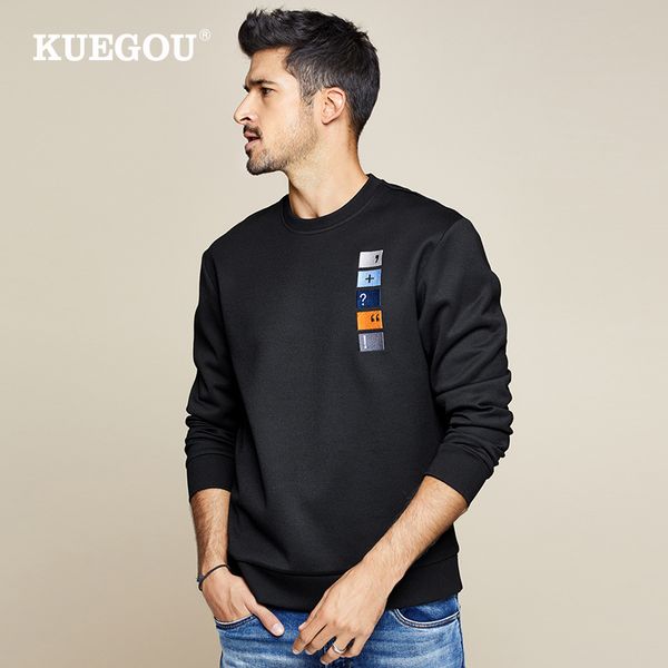 

kuegou brand spring autumn men's leisure embroidery hoodies sweatshirts black fashion men personality bw-7917