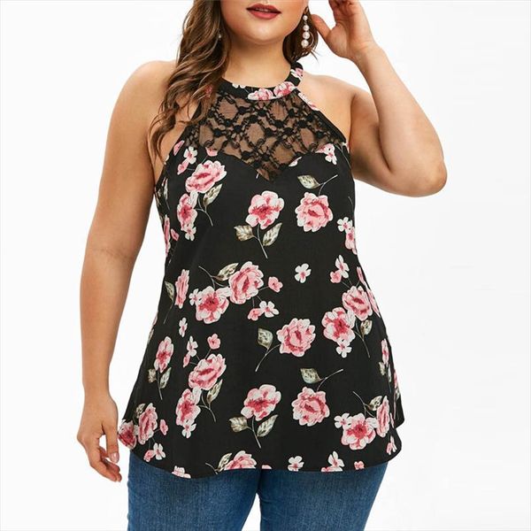 

топы жилет плюс размер без рукавов кружева цветочные принты остальные летние дамы повседневная мода большие размеры блузки отверстия vrouwen, White
