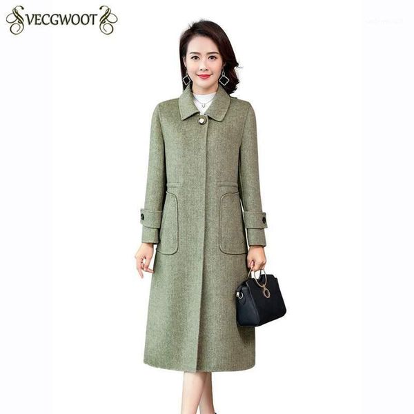

women's wool & blends plaid double-faced woolen jaket 2021 autumn winter medium long women coat slim elegant females outerwear, Black