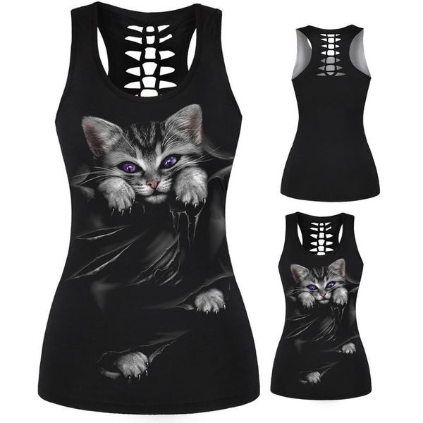 

design cool women tank cute summer print 3d animal cat owl dog sleeveless o-neck ladies slim vest female, White