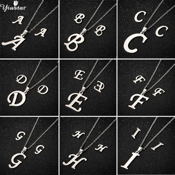 

a-z 26 letters pendant necklace 2020 gold silver color color long necklace earing and set jewelry for women party