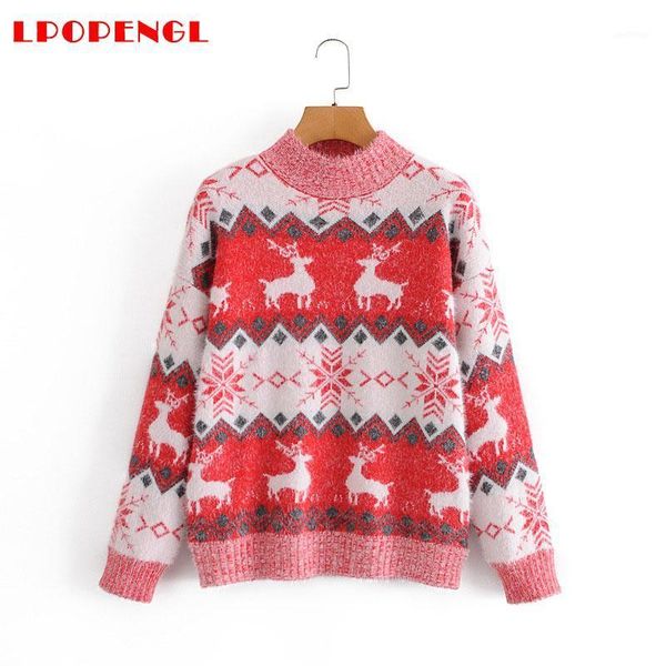 

women autumn winter christmas sweater ladies knitted jumper pullover women sweater snowflake elk print sweaters and pullovers1, White;black