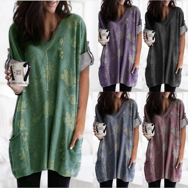 

autumn 2019 women fashion loose print with pocket long t-shirt ladies casual v-neck long sleeve plus size new cotton tee, White