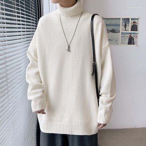 

men's sweaters korean couple style sweater men women turtleneck long sleeve solid color knitwear student simple casual loose jum, White;black