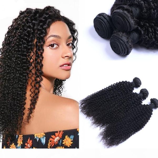 

malaysian virgin bundles unprocessed hair extensions 3 bundles kinky curky human hair weave weft 100g pc, Black