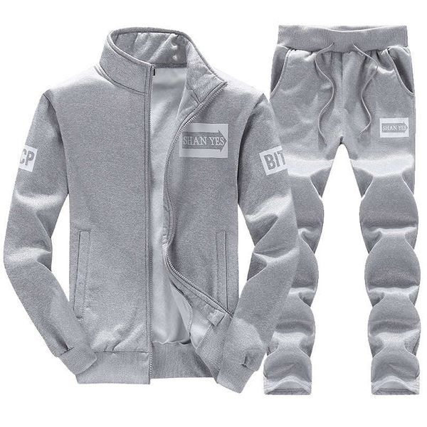 

leisure sports suit in spring autumn 2019 men's clothes trousers are matched with a set of handsome and mature coat, Gray