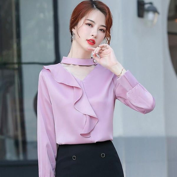 

plus size women's office shirts autumn new style elegant solid color long sleeve ladies bottoming shirt ruffle, White