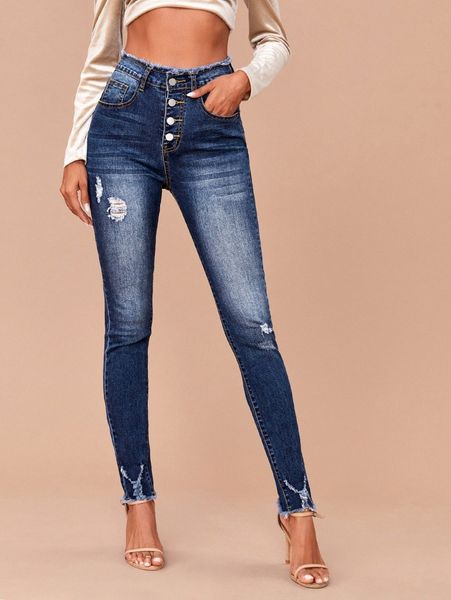 

raw hem ripped skinny jeans h2id#, Blue