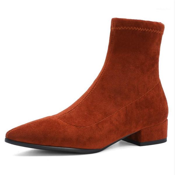 

boots fahion suede ankle women brown black 2021 fashion short shoes pointed toe ladies winter shoes1