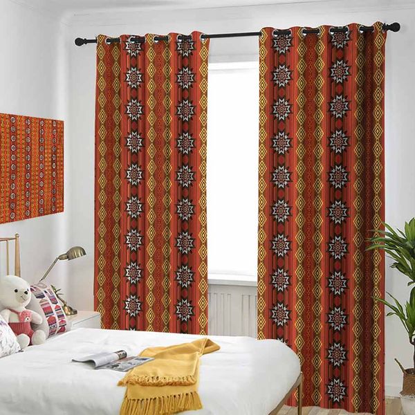 

thermal insulated room darkening window shade indigenous cultural motif pattern traditional borders curtain