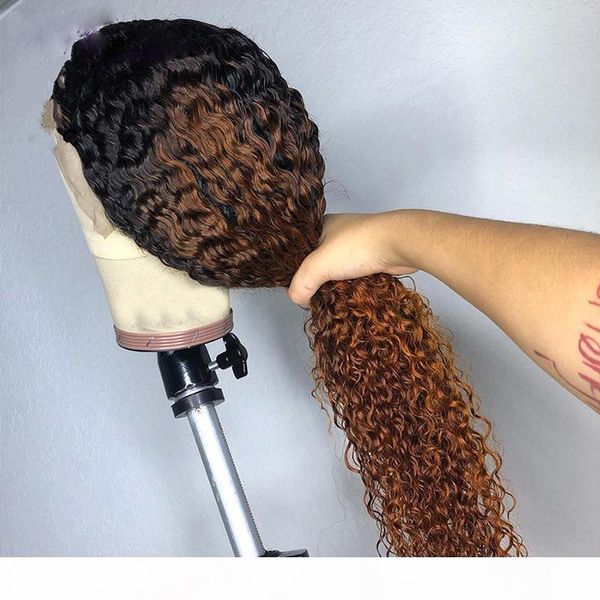 

paff ombre curly lace front human hair wigs with baby hair brazilian curly remy hair full lace wigs preplucked, Black;brown