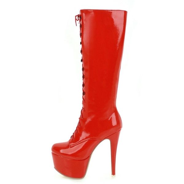 

knee high boots women high heels platform winter boots lace-up red black white women high boots fetish shoes plus size 48 y200723
