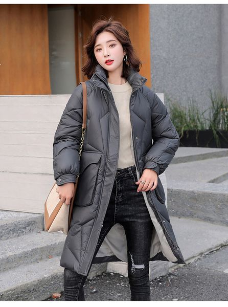 

2021 new women's winter new korean bread suit mid-length long sleeves with hood quilted solid jacket 8m w92u, Black