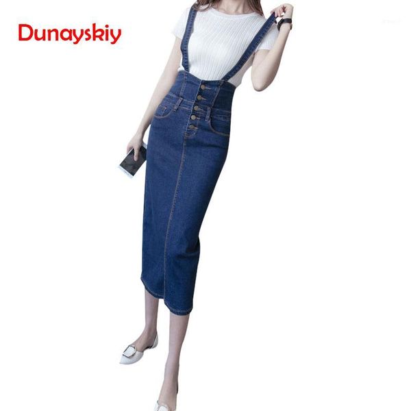 

long denim skirt with straps women button jeans skirts plus size long high waist pencil skirt denim skirts womens s-5xl1, Black