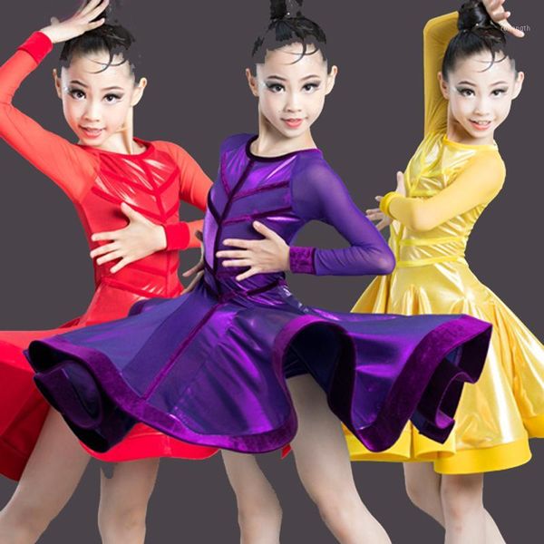 

children long sleeve latin dance dress kids dresses for girls cha cha rumba samba jive vestidos dance costume ballrom dancing1, Black;red